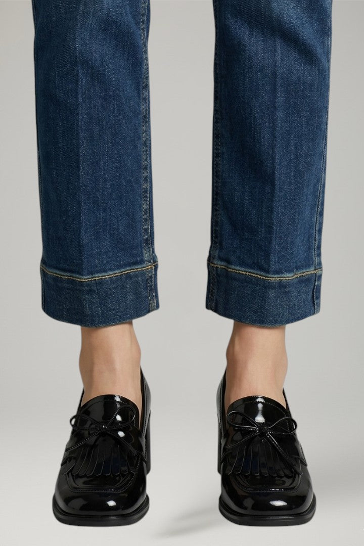 Women's Leather Loafer Pumps with Tassel Detail and Block Heel