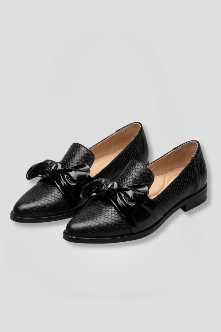 Women's Leather Loafers with Bow Detail and Slip On