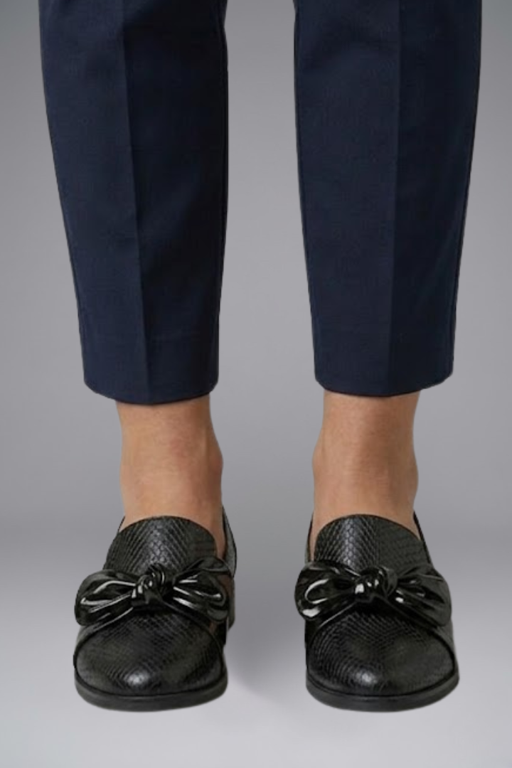 Women's Leather Loafers with Bow Detail and Slip On