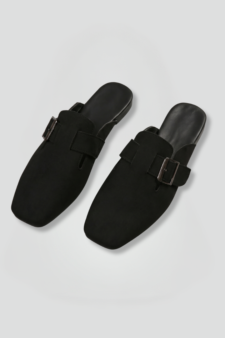 Women's Leather Loafers with Buckle Closure and Square Toe