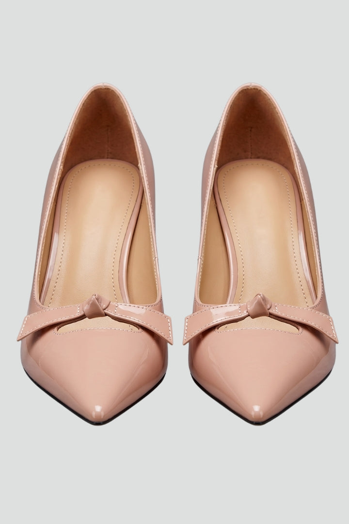 Women's Leather Pumps with Bow Detail and Flared Heel