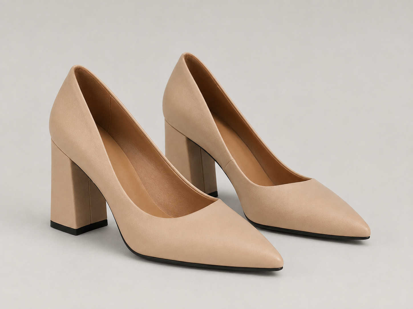 Women's Leather Pumps with Slip On Design and Block Heel
