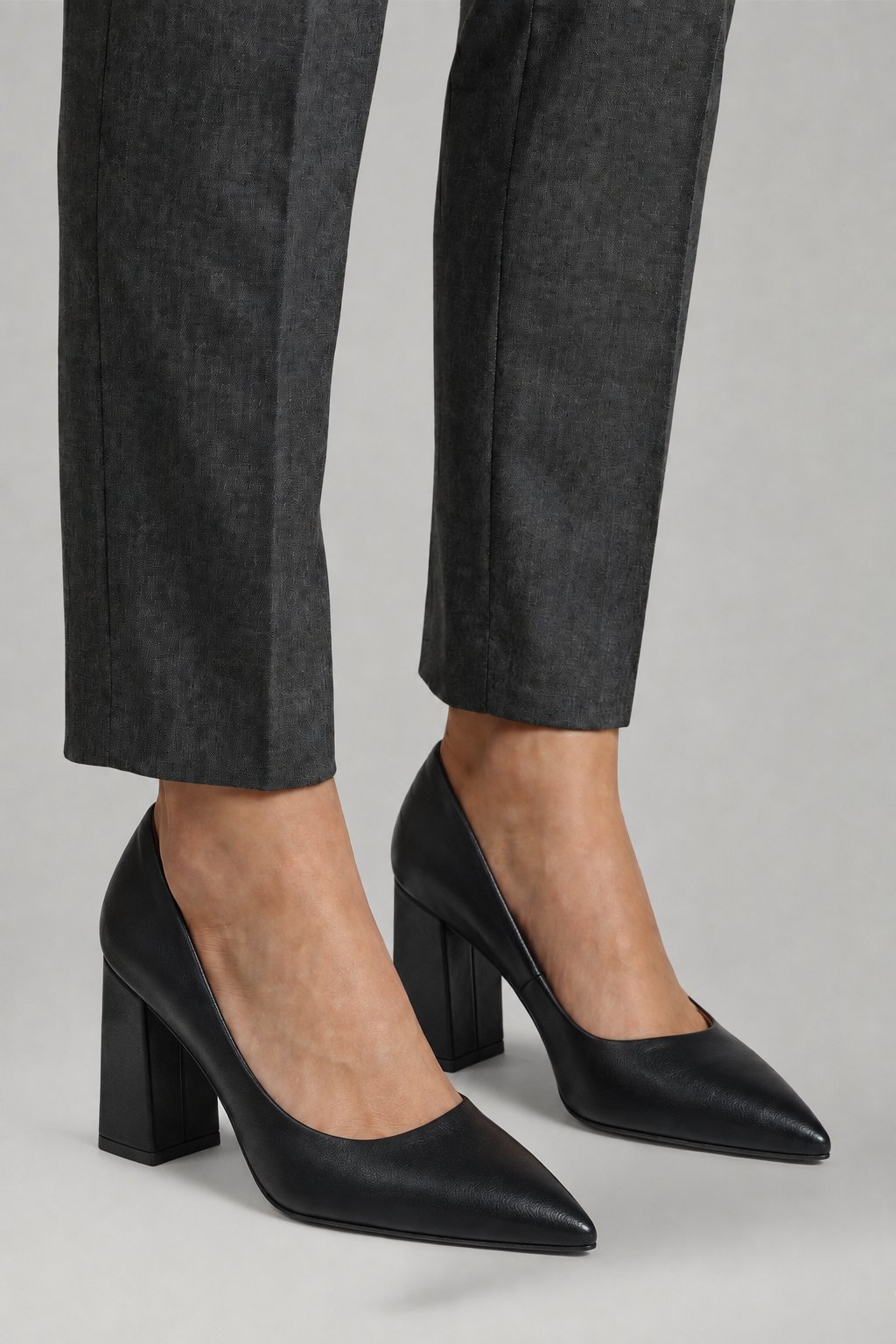 Women's Leather Pumps with Slip On Design and Block Heel