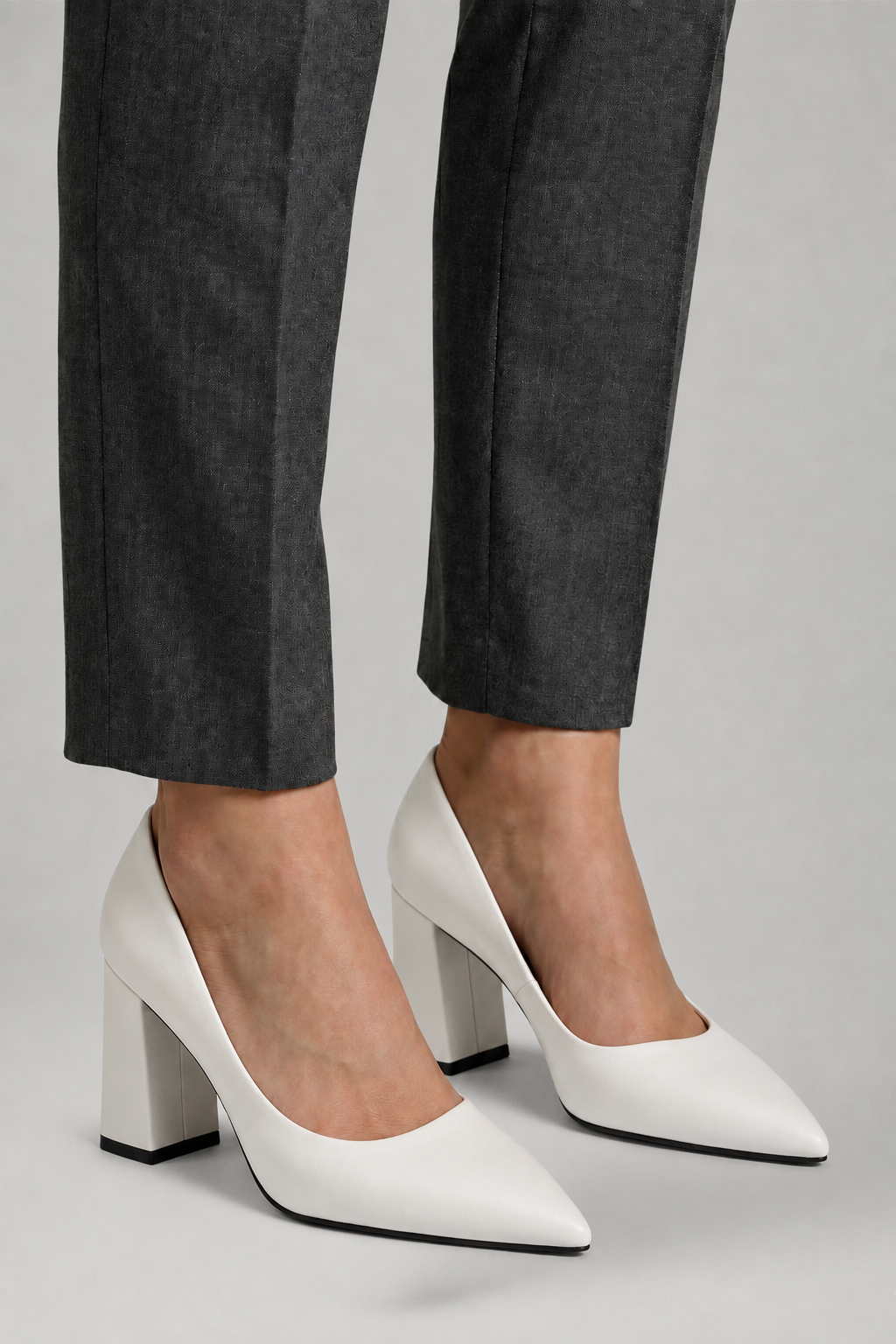 Women's Leather Pumps with Slip On Design and Block Heel