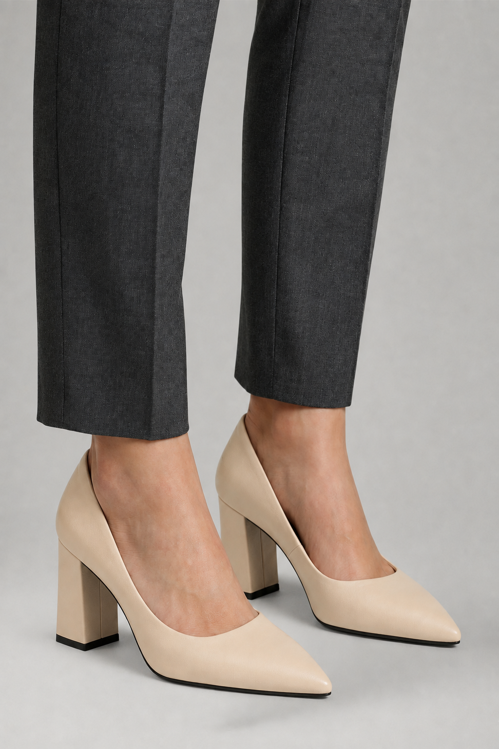 Women's Leather Pumps with Slip On Design and Block Heel