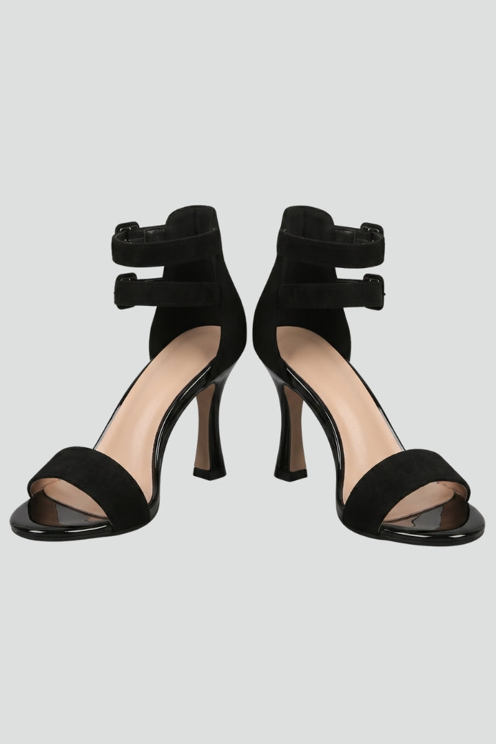 Women's Leather Sandals with Ankle Strap and Stiletto Heel