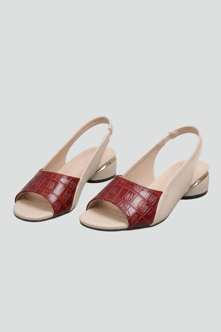 Women's Leather Sandals with Block Heel and Buckle