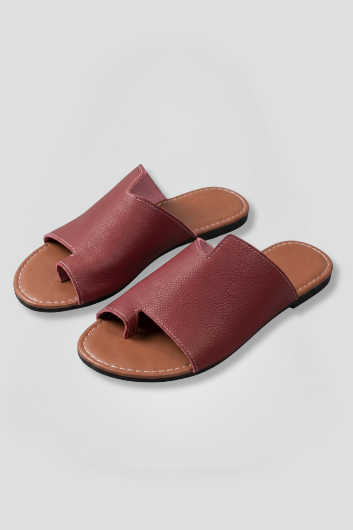 Women's Leather Sandals with Open Toe and Slip-On