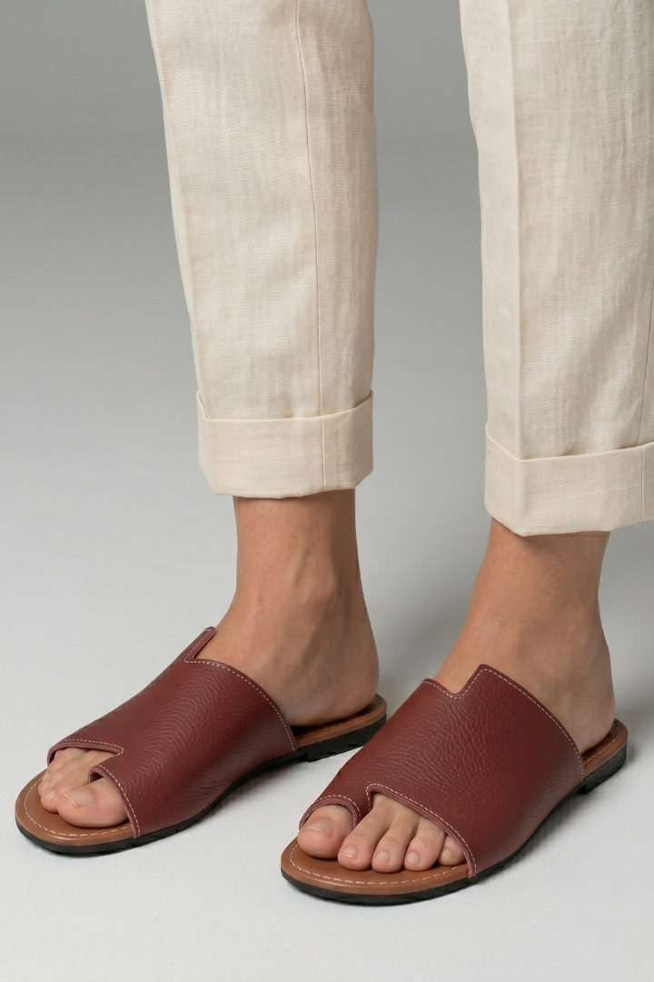Women's Leather Sandals with Open Toe and Slip-On