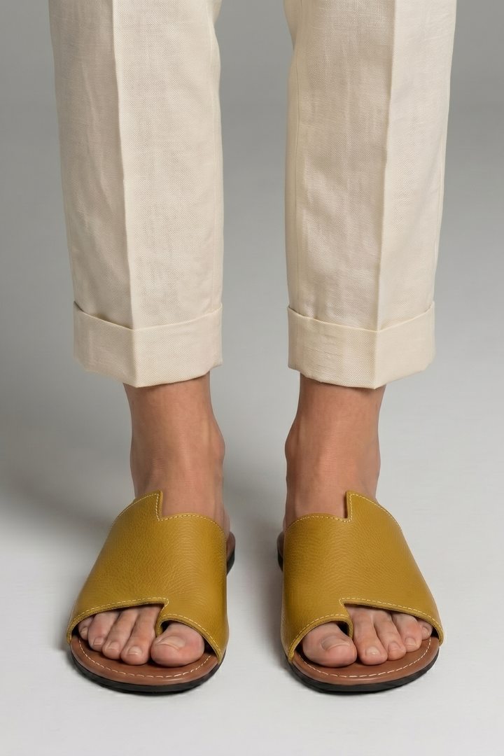 Women's Leather Sandals with Open Toe and Slip-On