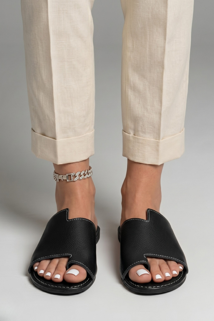 Women's Leather Sandals with Open Toe and Slip-On