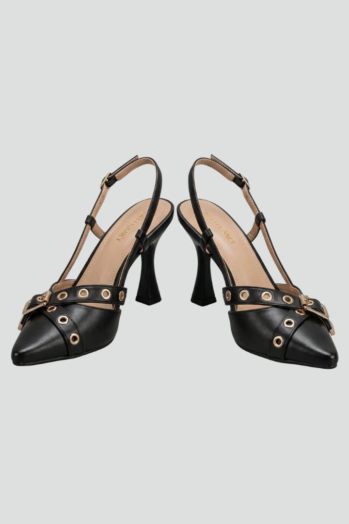Women's Leather Sandals with Pointed Toe and Buckle