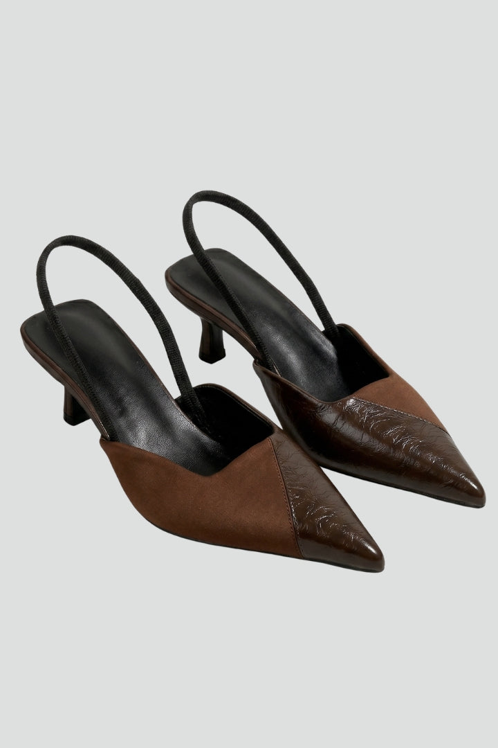 Women's Leather Sandals with Pointed Toe and Kitten Heel