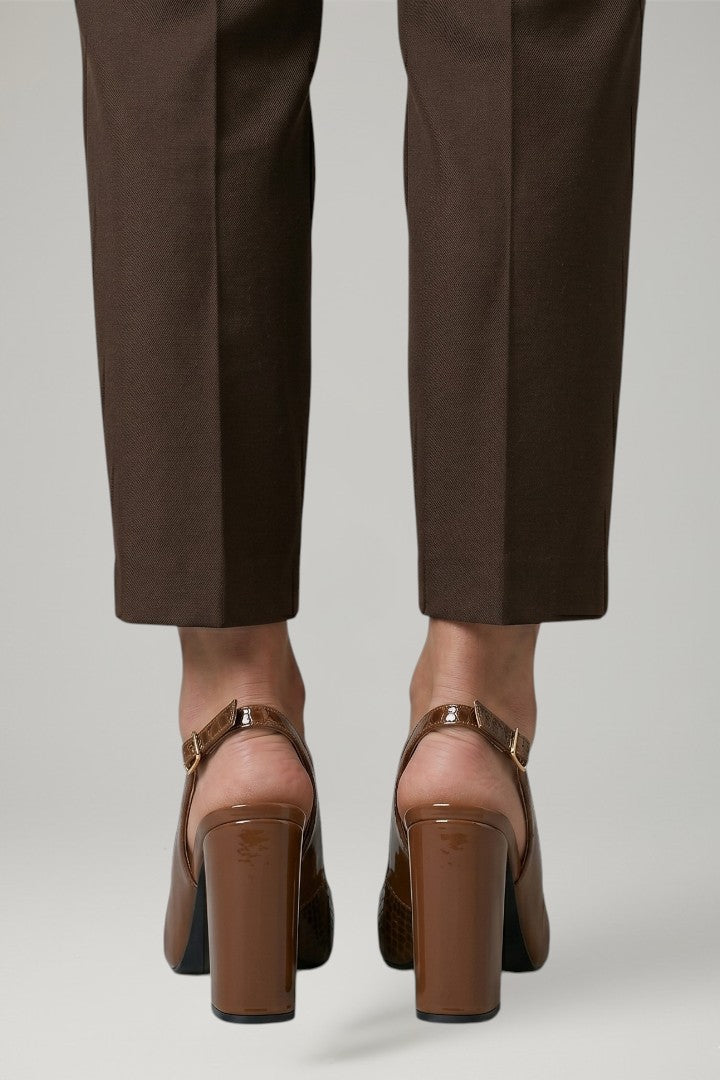 Women's Leather Shoes with Ankle Strap and Block Heel