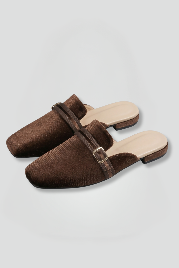 Women's Leather Slippers with Square Toe and Slip-On