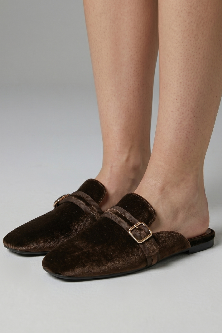 Women's Leather Slippers with Square Toe and Slip-On