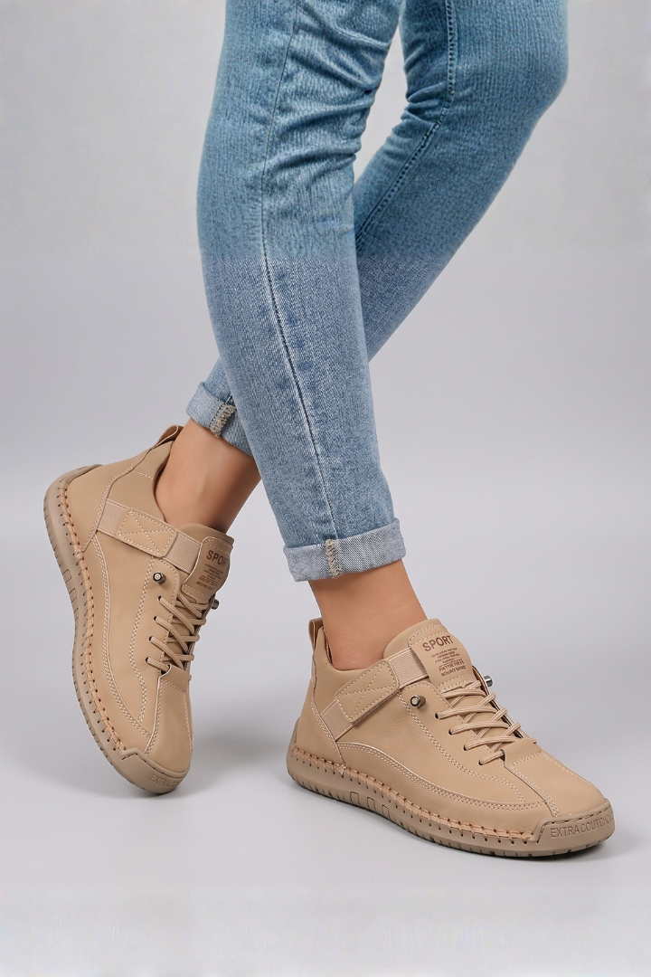 Women's Leather Trainers with Lace-Up Front for All-Day