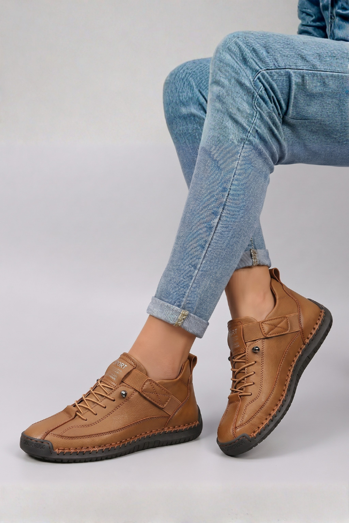 Women's Leather Trainers with Lace-Up Front for All-Day Comfort