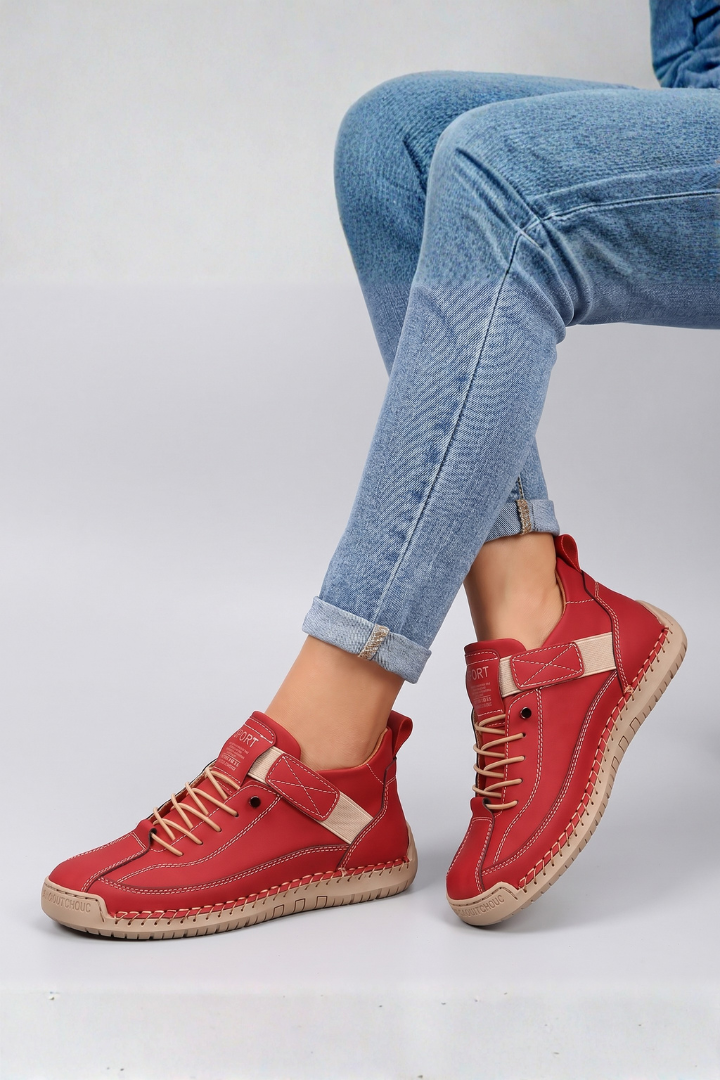 Women's Leather Trainers with Lace-Up Front for All-Day Comfort