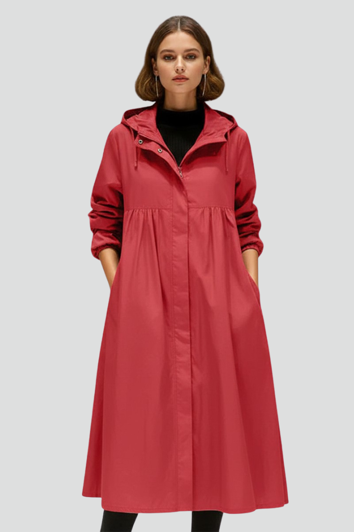 Women’s Long Coat with Hood and Front Zip