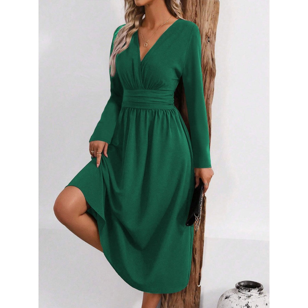 Women’s Long Dress with V-Neck and Side Slit