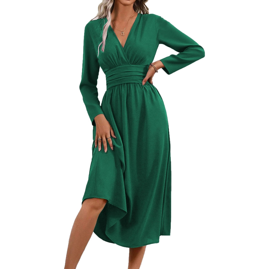 Women’s Long Dress with V-Neck and Side Slit