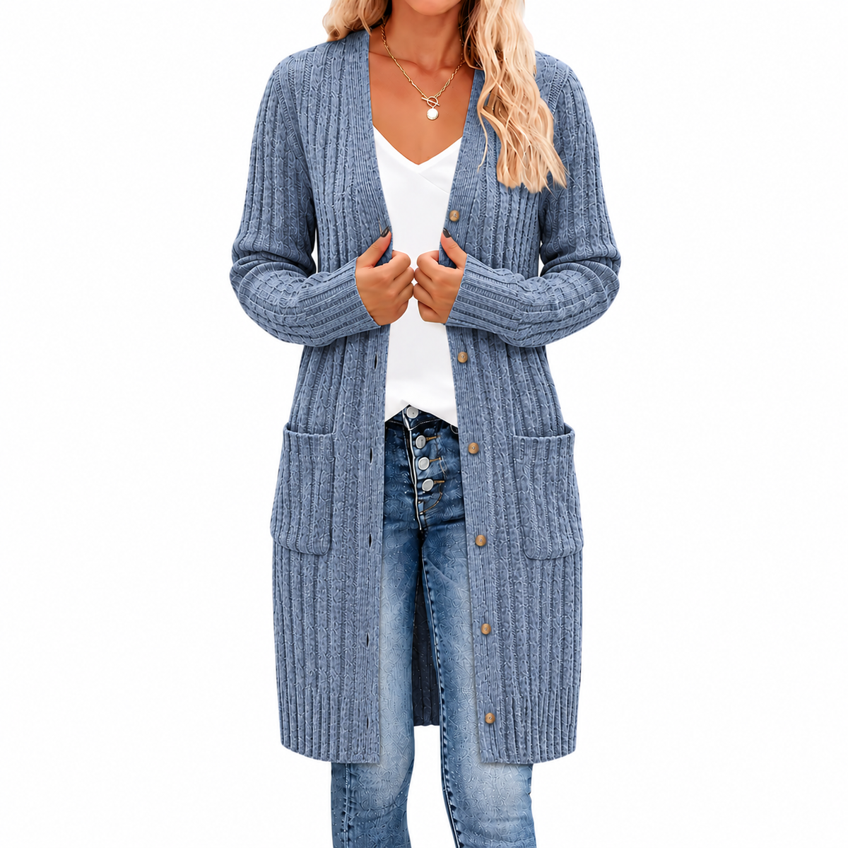 Women's Longline Button-Front Teddy Jacket with Pockets
