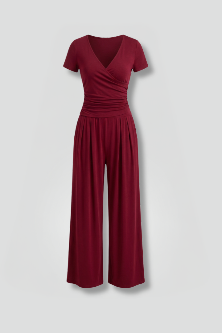 Women's Lounge Set with Wrap Top and Wide-Leg Pants