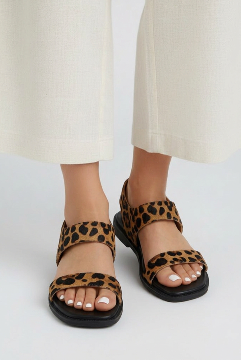 Women’s Leopard-Print Flat Sandals with Slingback Strap