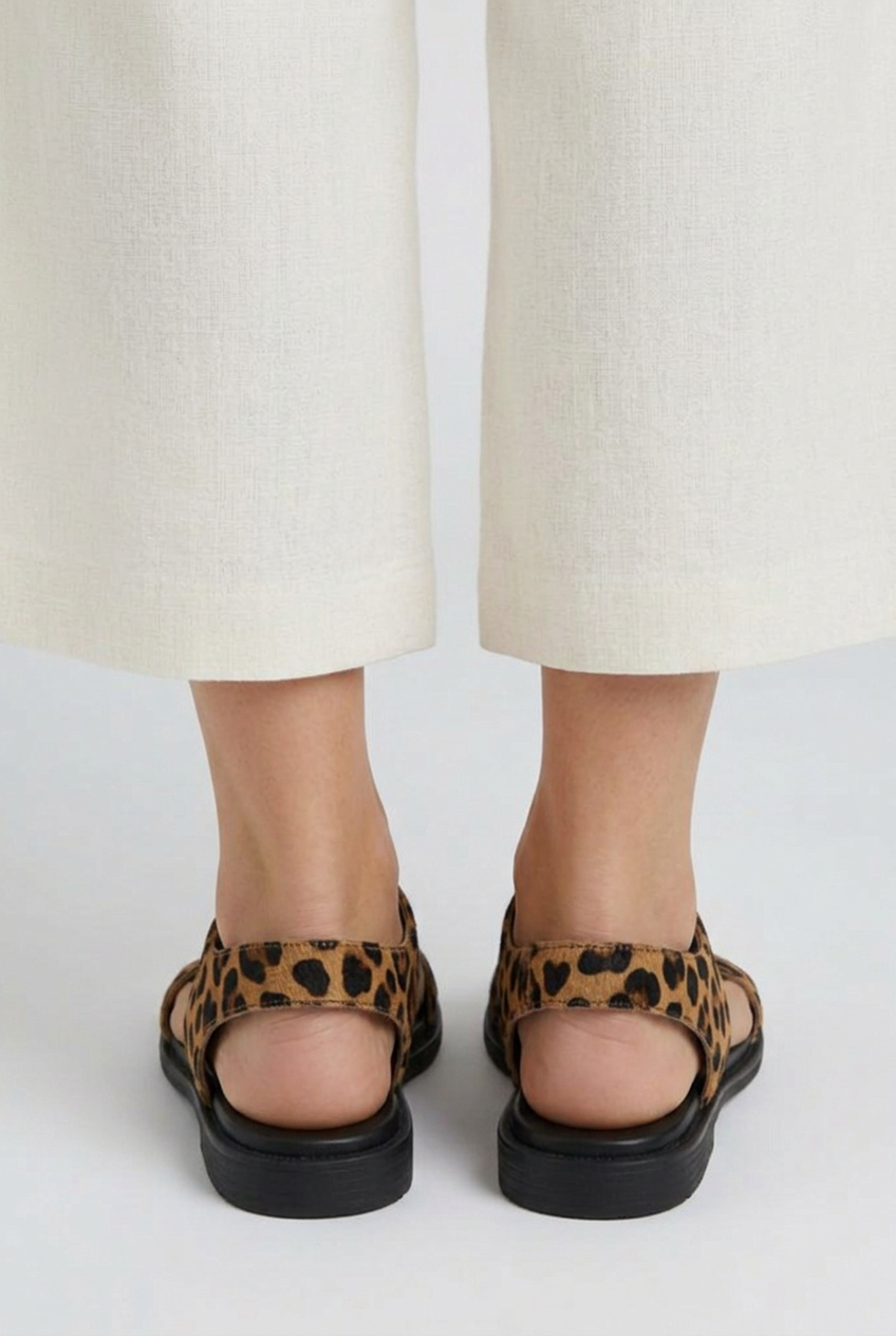 Women’s Leopard-Print Flat Sandals with Slingback Strap
