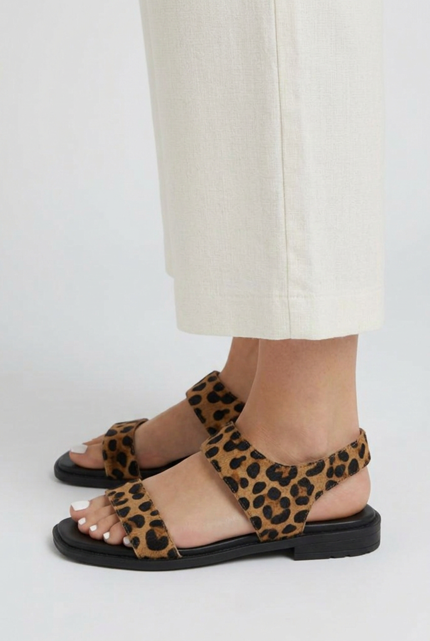 Women’s Leopard-Print Flat Sandals with Slingback Strap