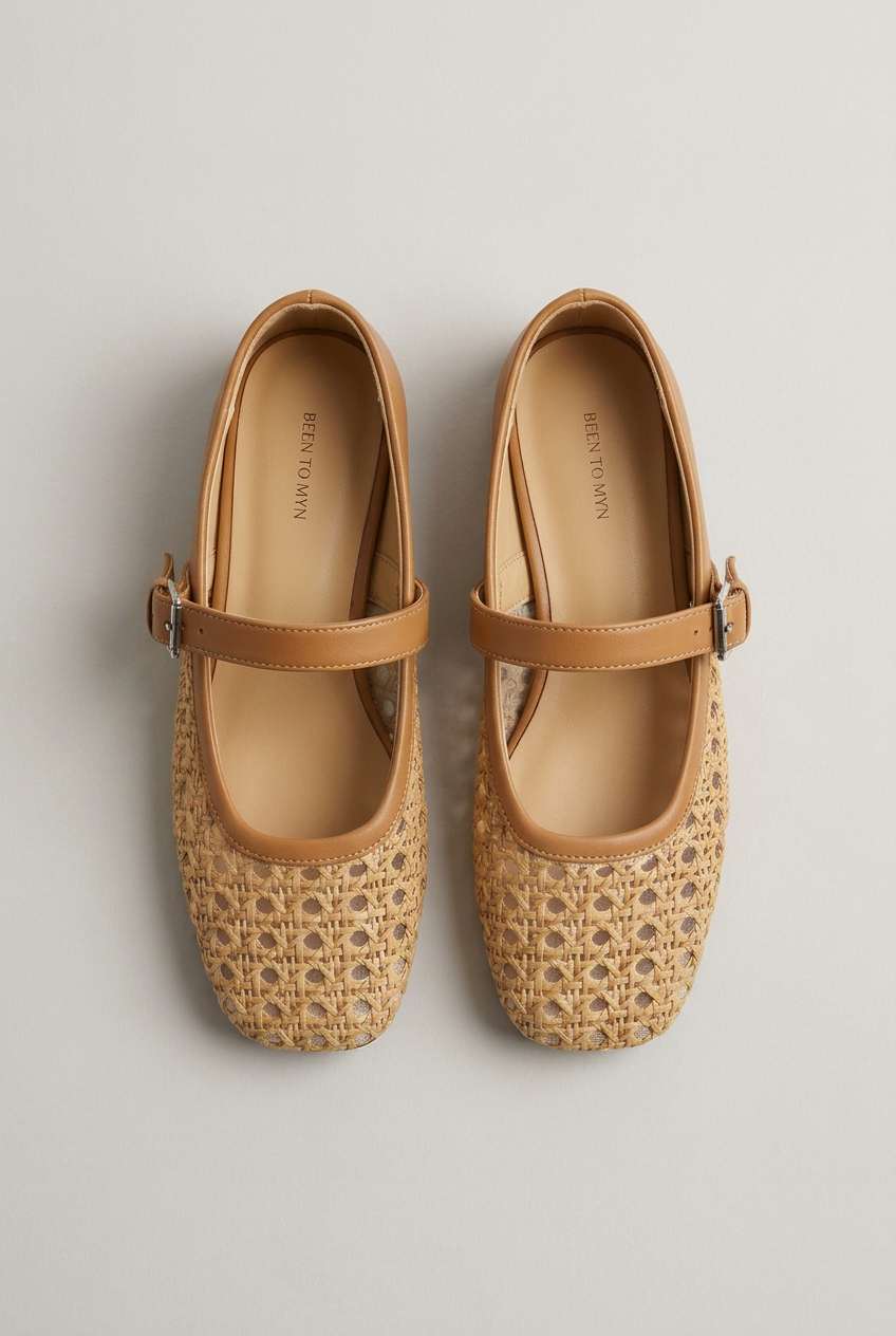 Women's Mary Jane Flats with Woven Crochet Floral Upper