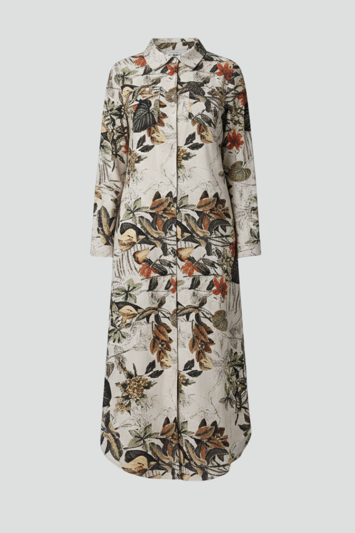 Women’s Maxi Dress with Collar Neckline and Button Placket