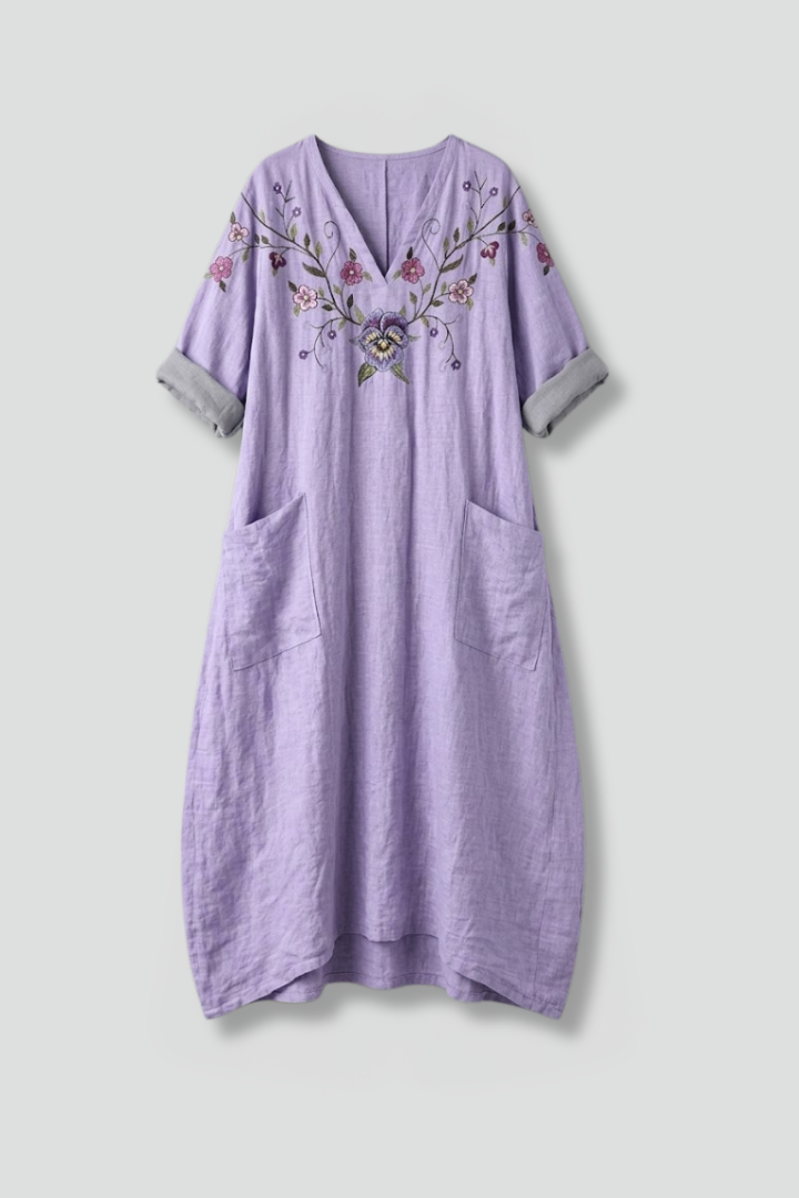 Women’s Maxi Dress with Embroidery and Side Pockets