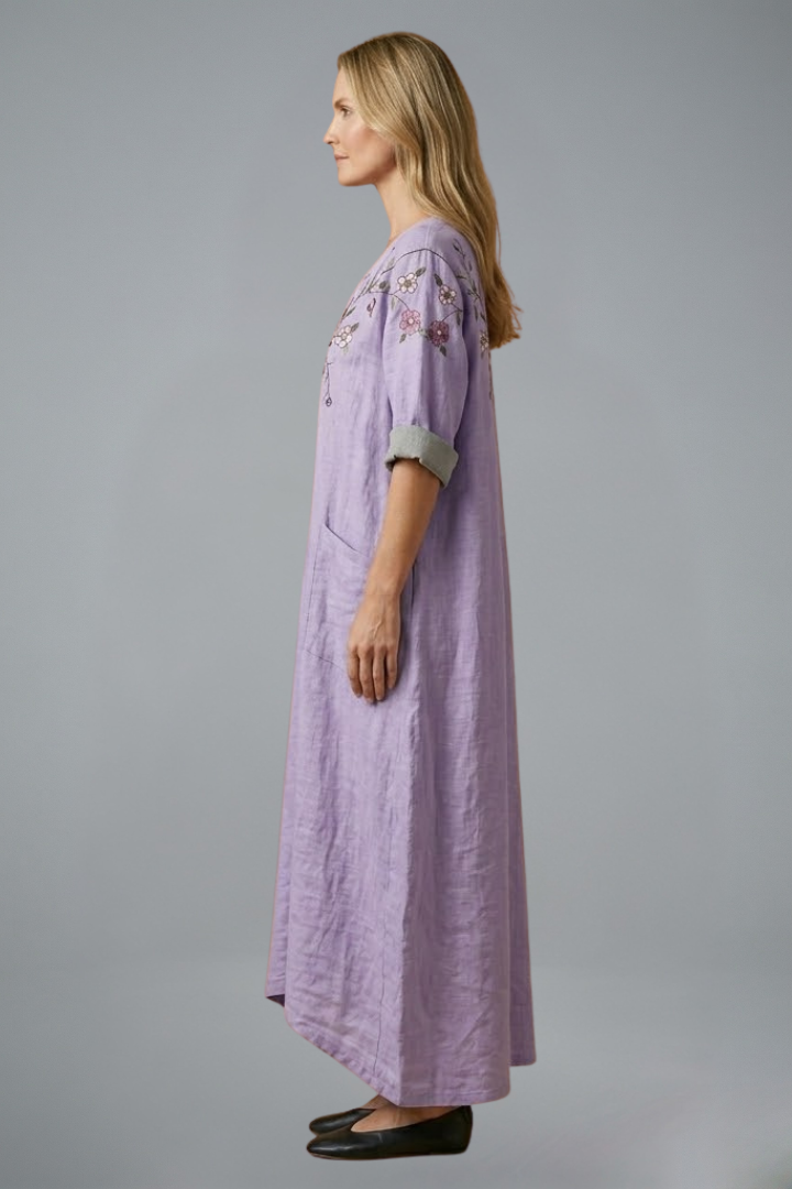 Women’s Maxi Dress with Embroidery and Side Pockets