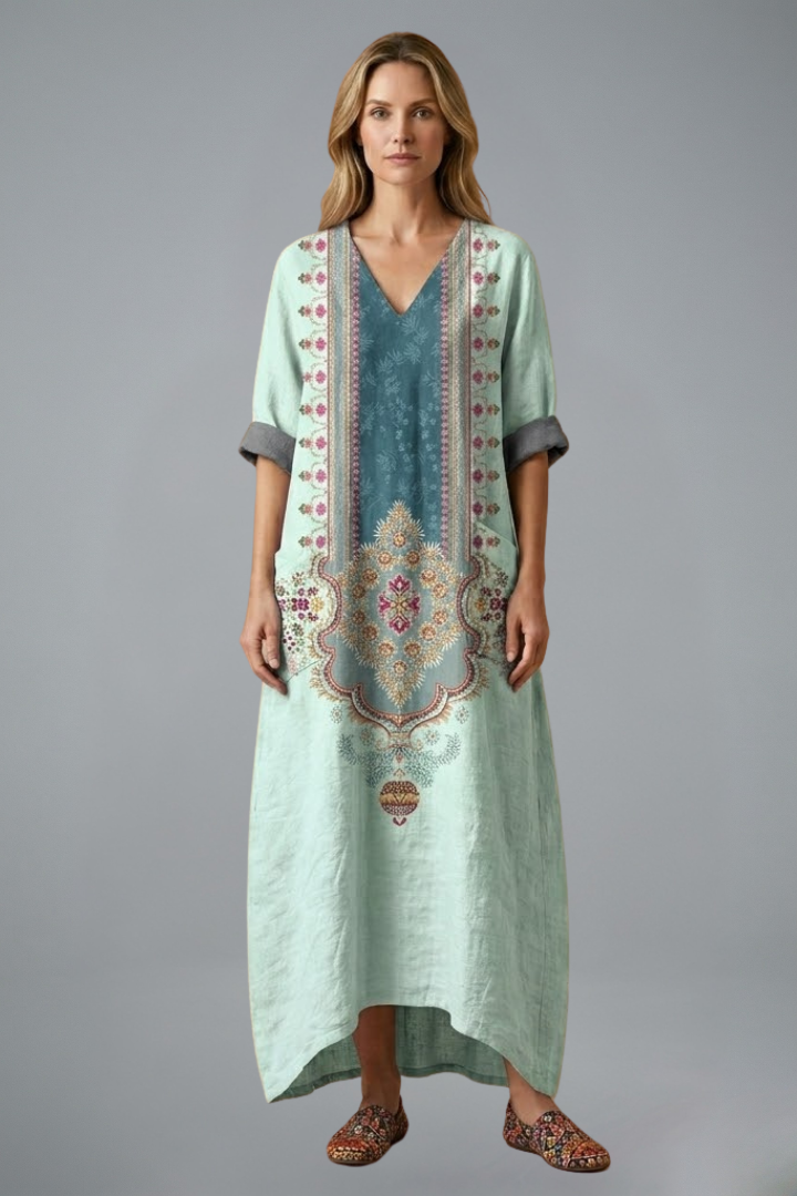 Women’s Maxi Dress with Embroidery and Side Pockets