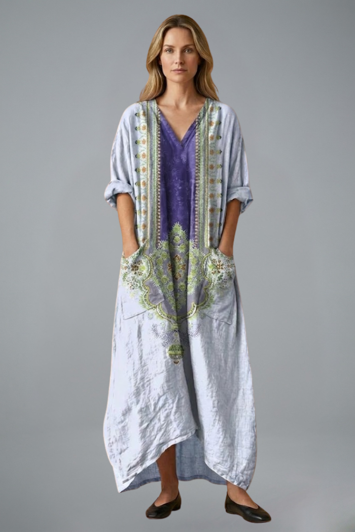 Women’s Maxi Dress with Embroidery and Side Pockets