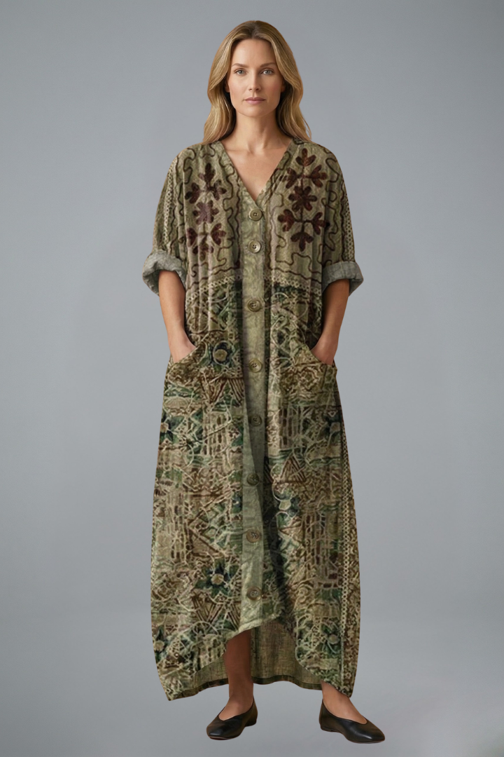 Women’s Maxi Dress with Embroidery and Side Pockets