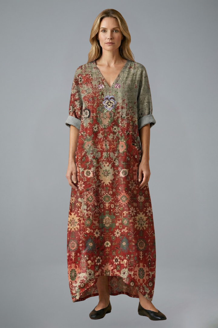 Women’s Maxi Dress with Embroidery and Side Pockets