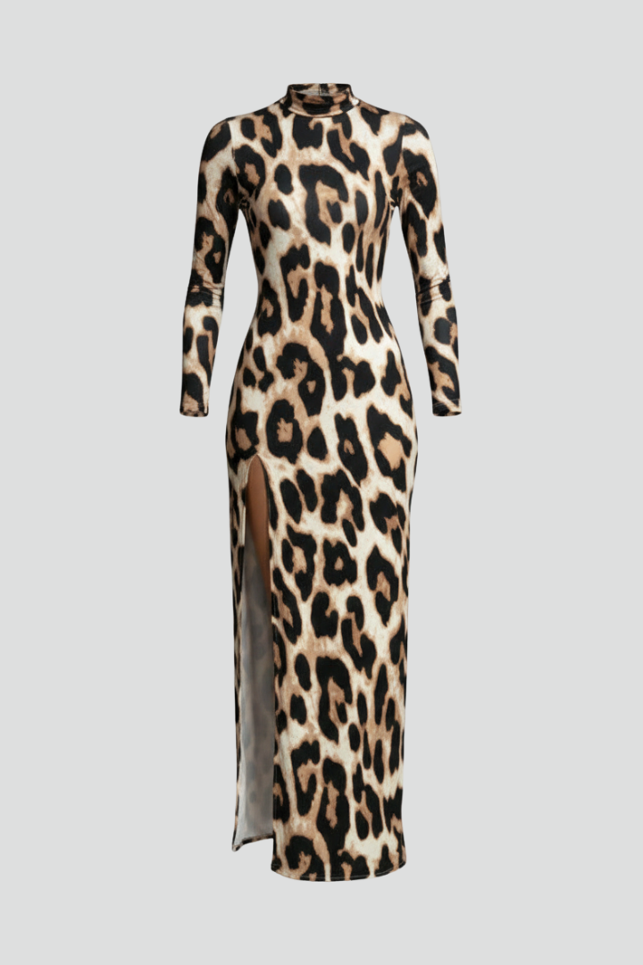 Women’s Maxi Dress with High Neck and Long Sleeves