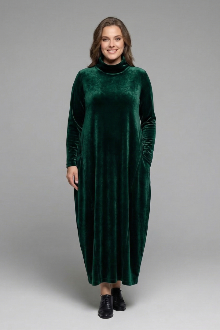 Women’s Maxi Dress with High Neck and Long Sleeves
