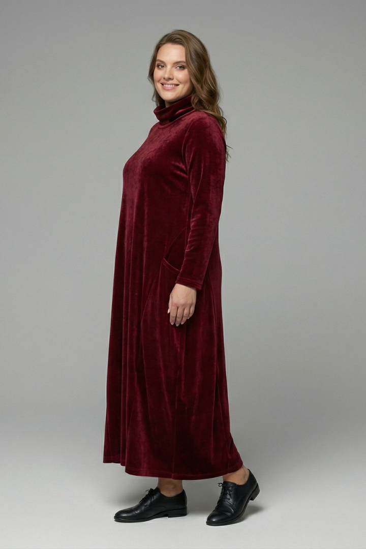 Women’s Maxi Dress with High Neck and Long Sleeves