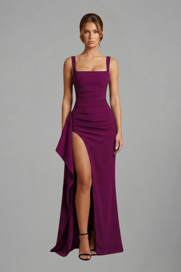 Women’s Maxi Dress with Open Back and Slip Design