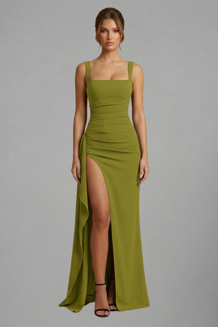 Women’s Maxi Dress with Open Back and Slip Design