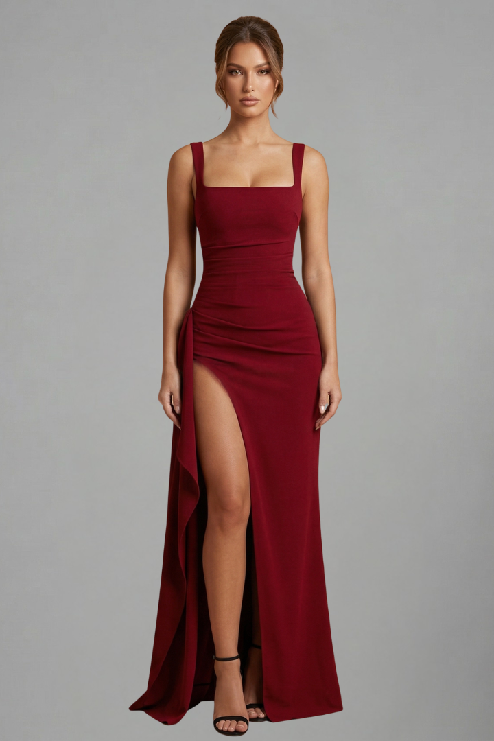 Women’s Maxi Dress with Open Back and Slip Design