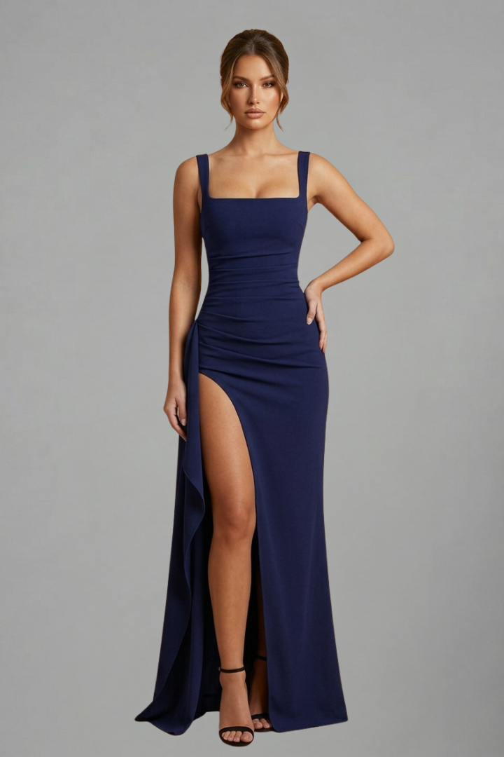 Women’s Maxi Dress with Open Back and Slip Design