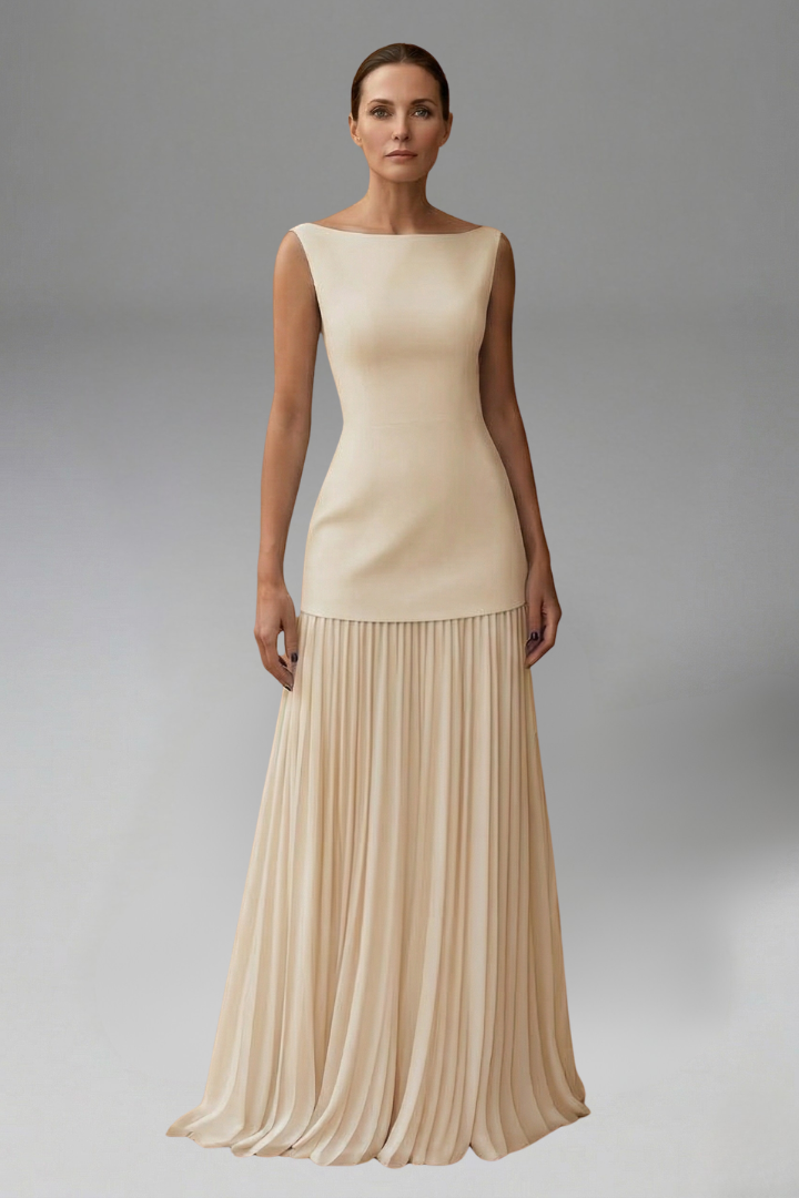 Women’s Maxi Dress with Pleated Skirt and Sleeveless Design