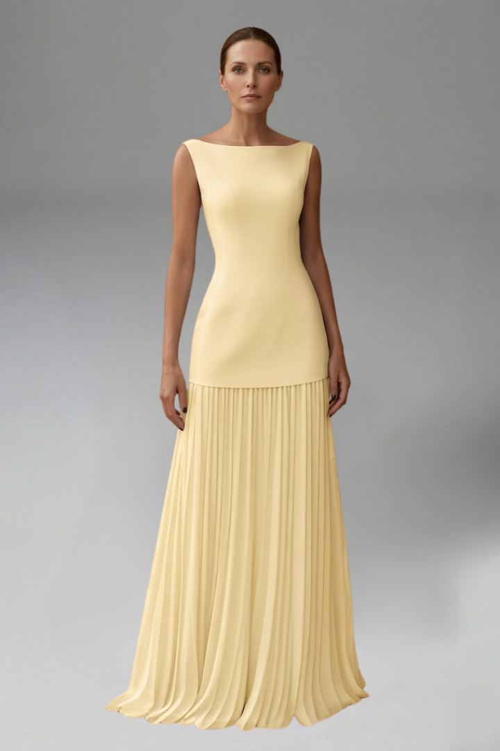 Women’s Maxi Dress with Pleated Skirt and Sleeveless Design