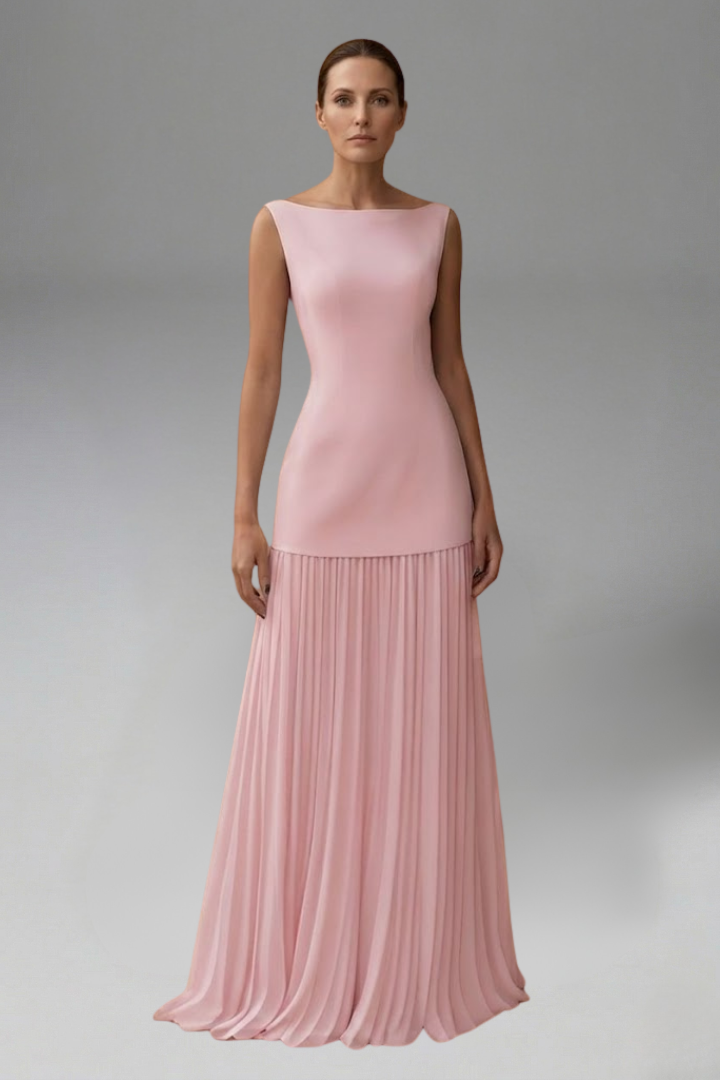 Women’s Maxi Dress with Pleated Skirt and Sleeveless Design