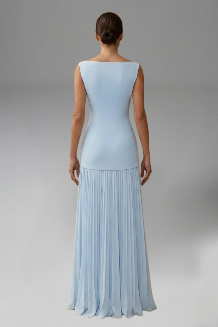 Women’s Maxi Dress with Pleated Skirt and Sleeveless Design